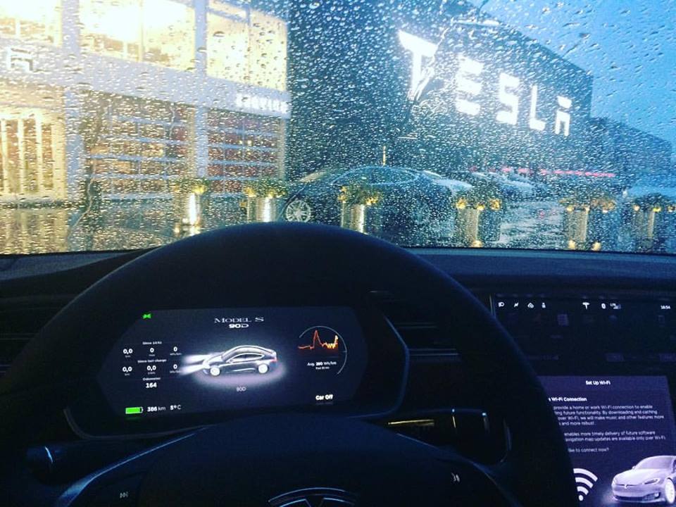 Tesla in the Rain